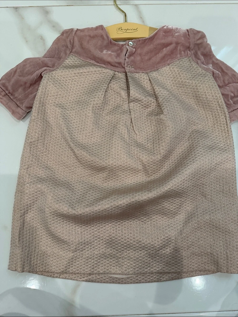 Bonpoint Pink Velvet Yoke Textured Dress